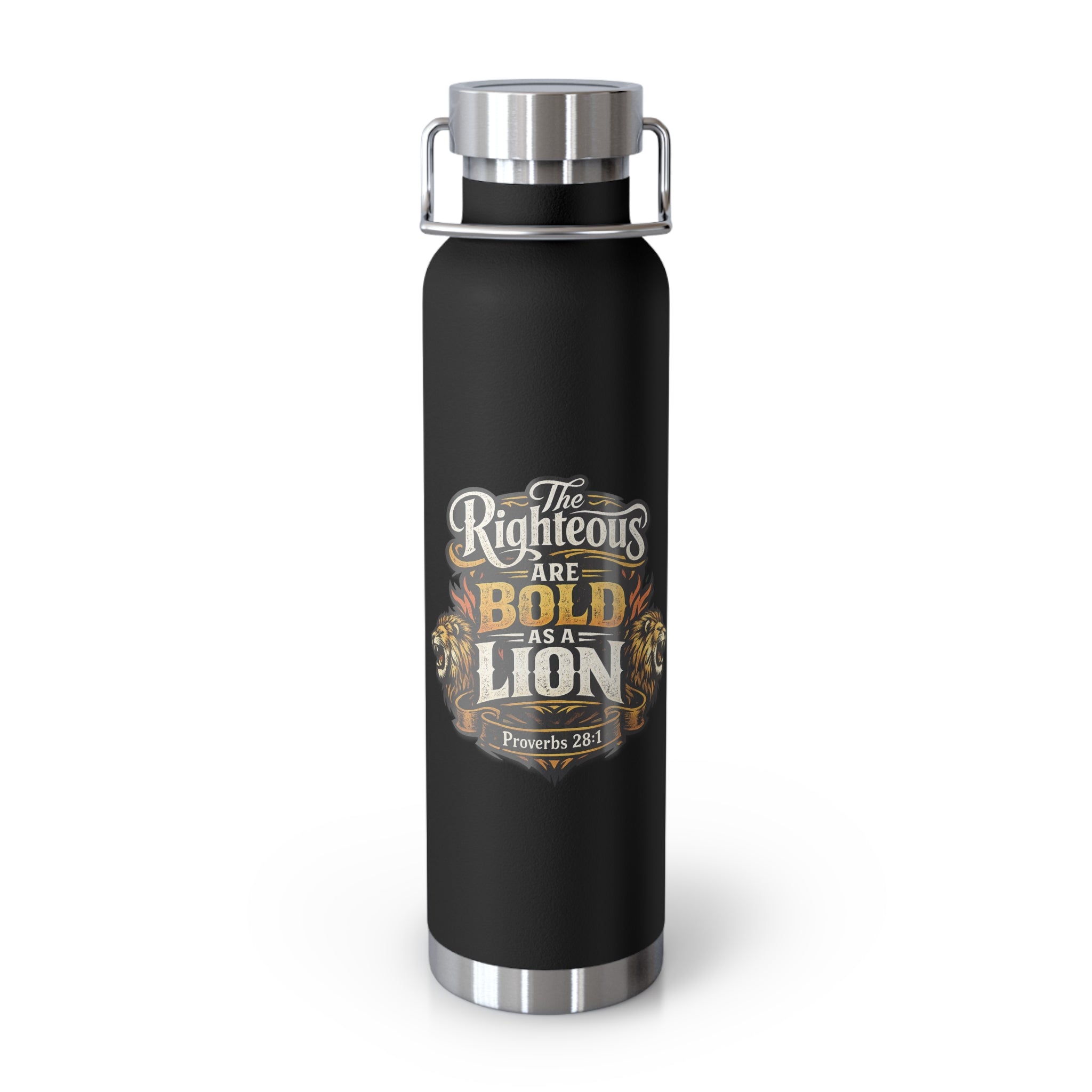 22oz Insulated Water Bottle — “The Righteous Are Bold as a Lion” Christian Stainless Steel Flask