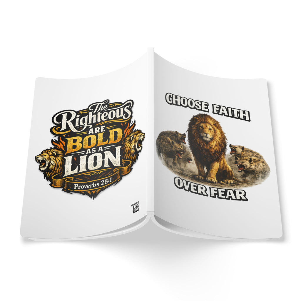 Faith Journal — "Choose Faith Over Fear" Lion Design (Proverbs 28:1)