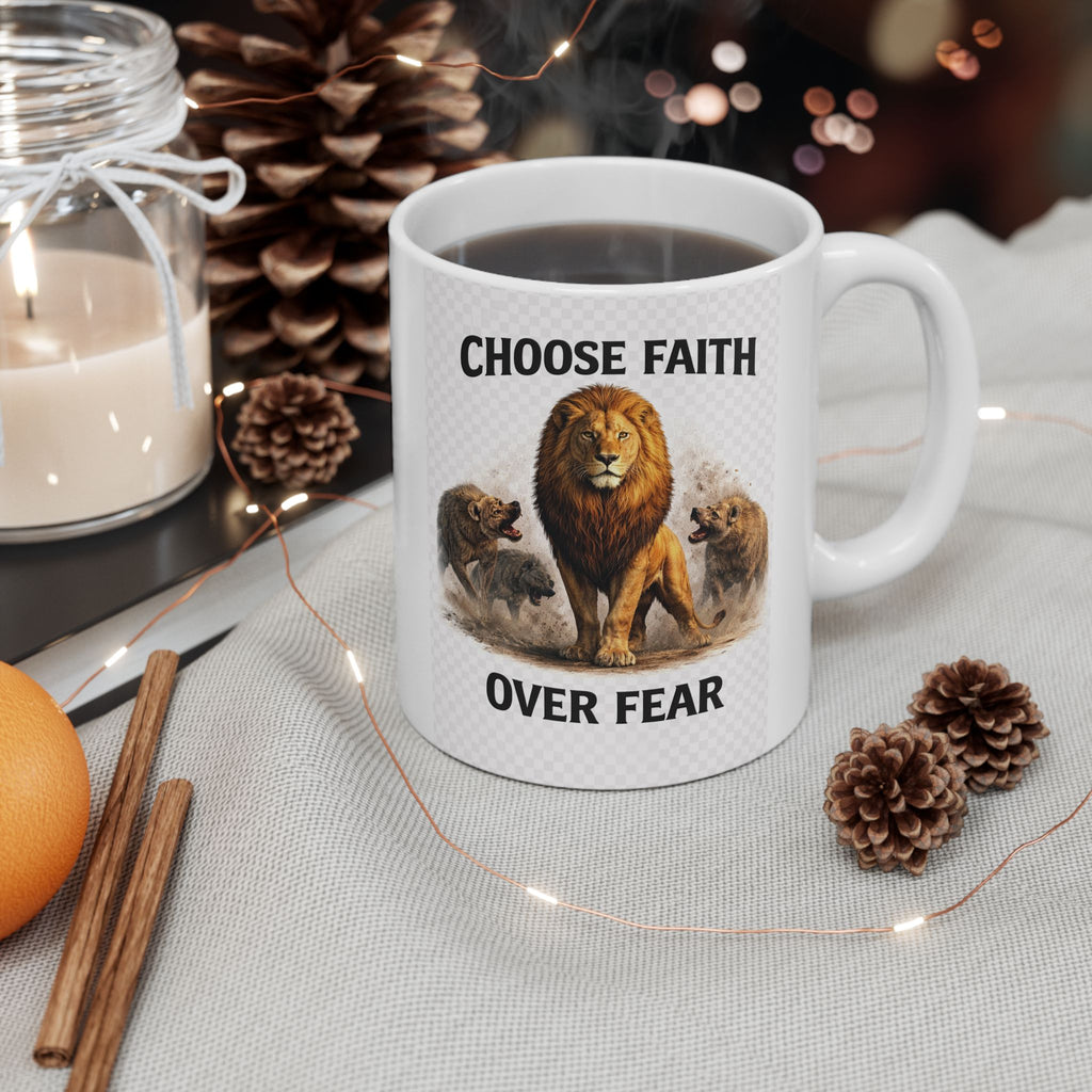 Mug en céramique - Mug à café inspirant « Choisir la foi plutôt que la peur » (325 ml, 443 ml)