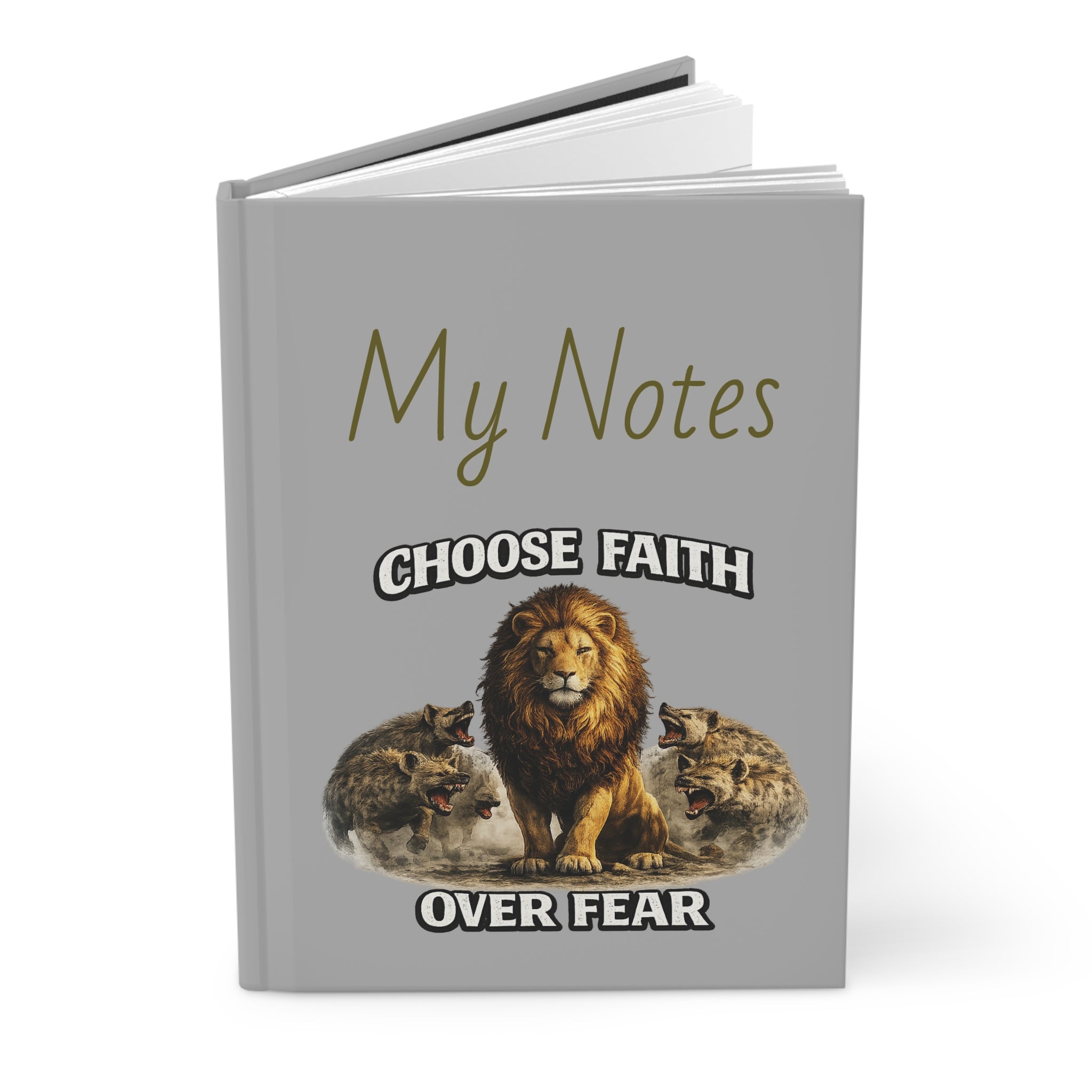 Hardcover Journal — Choose Faith Over Fear Lion Design (Proverbs 28:1)