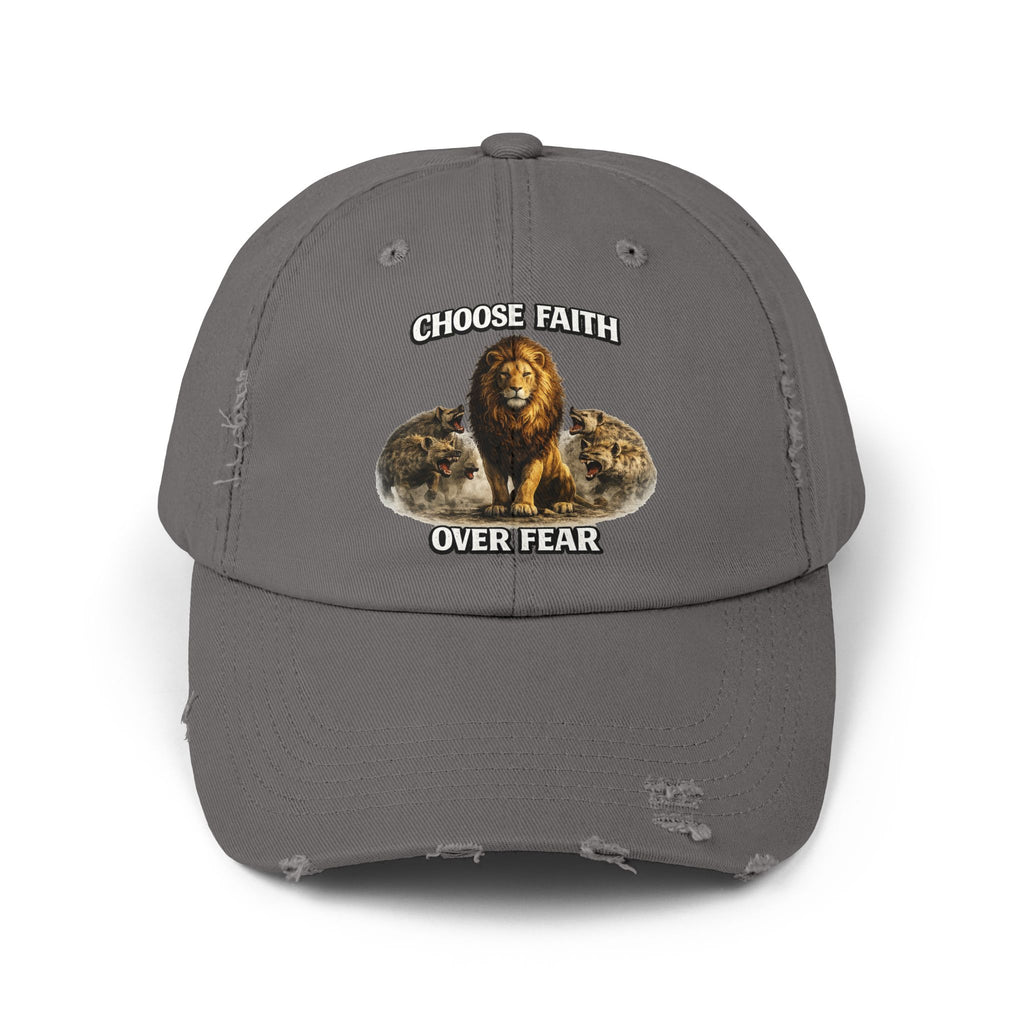 Choose Faith Over Fear Distressed Cap — Lion Graphic Baseball Hat