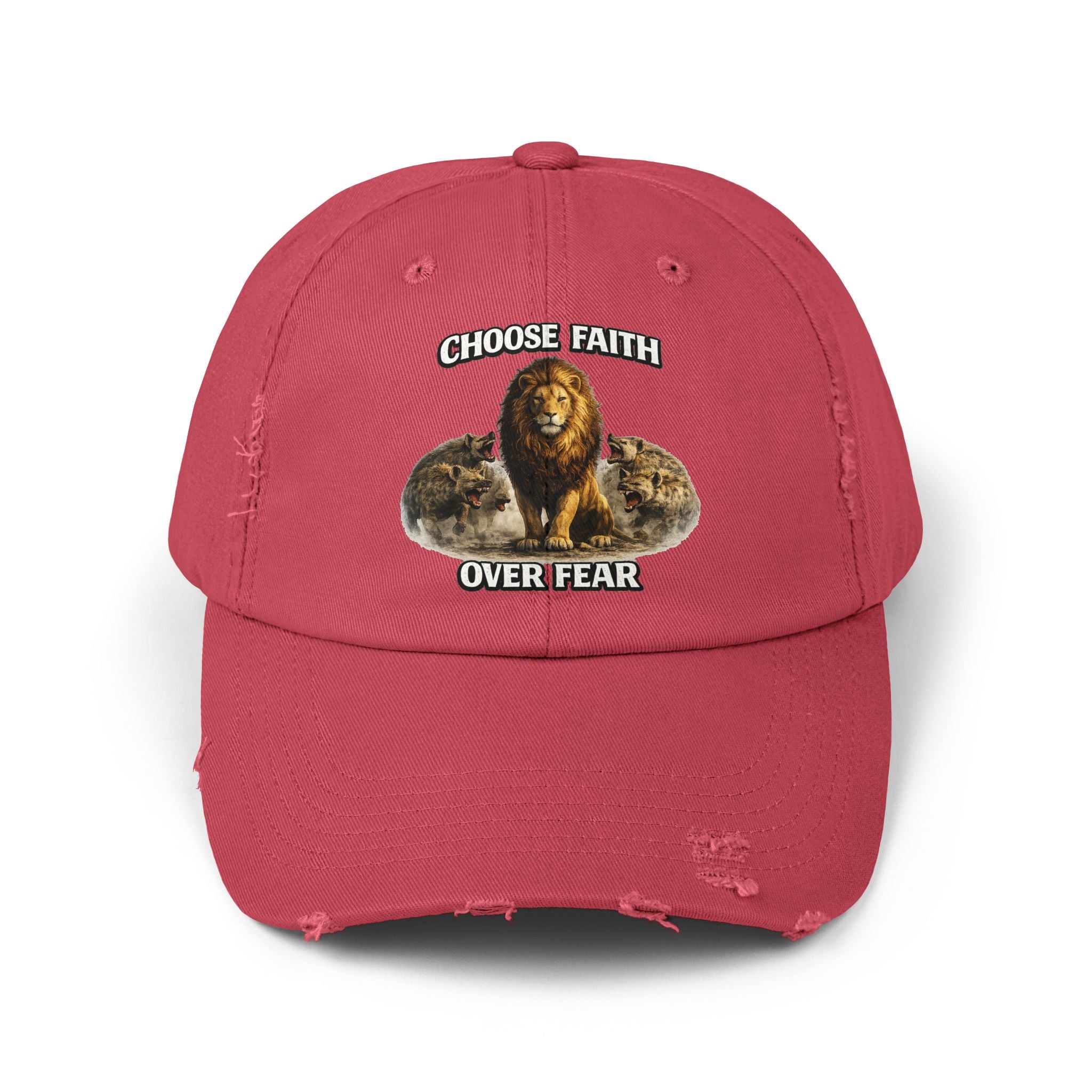 Choose Faith Over Fear Distressed Cap — Lion Graphic Baseball Hat