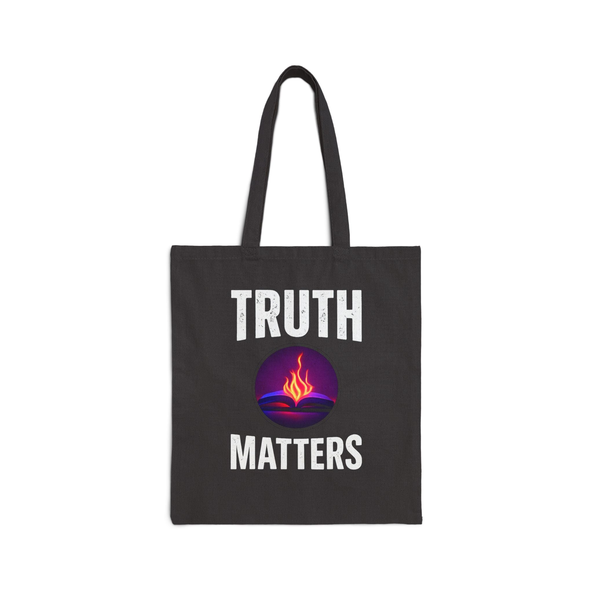 Truth Matters Canvas Tote Bag — Flaming Book Graphic Cotton Shopper