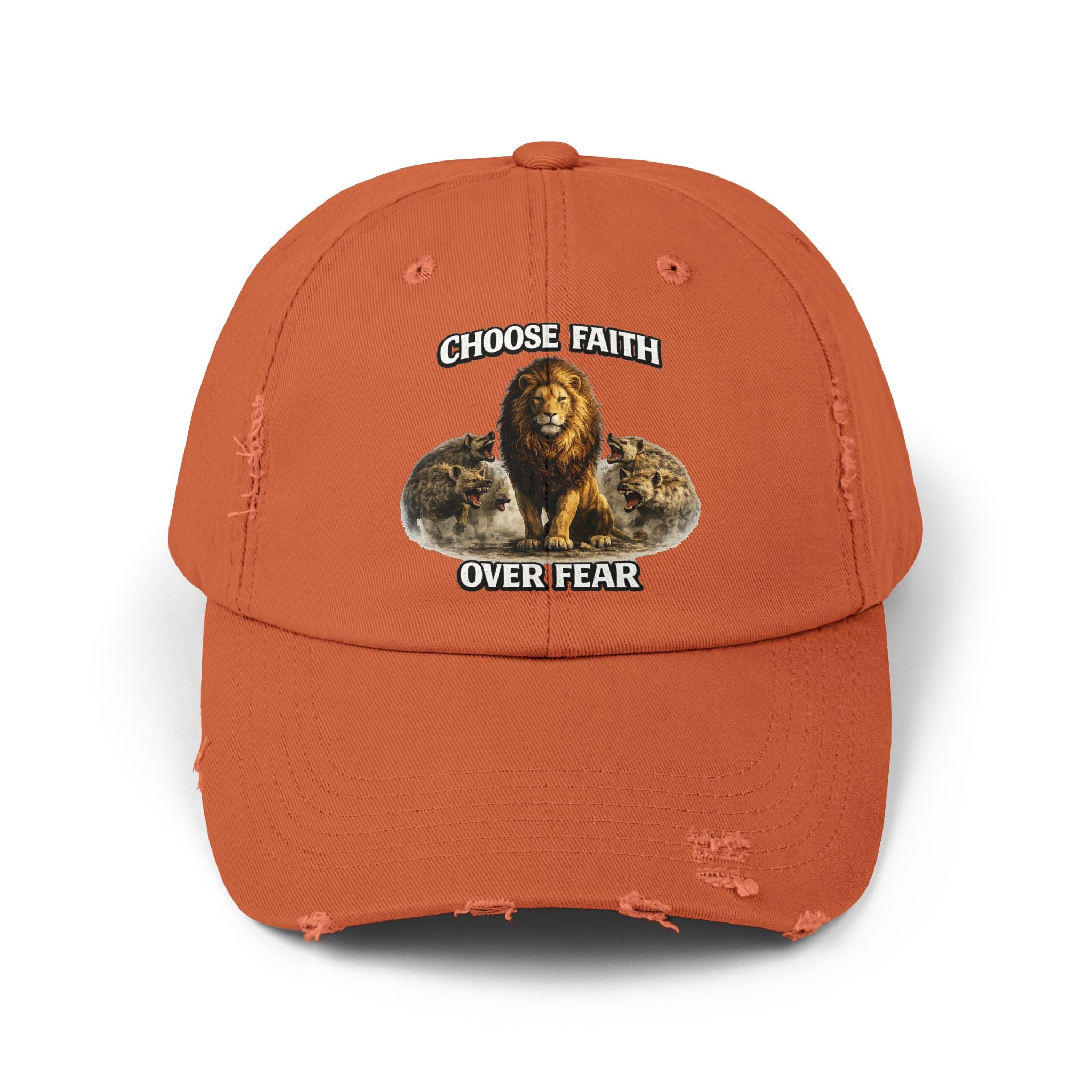 Choose Faith Over Fear Distressed Cap — Lion Graphic Baseball Hat