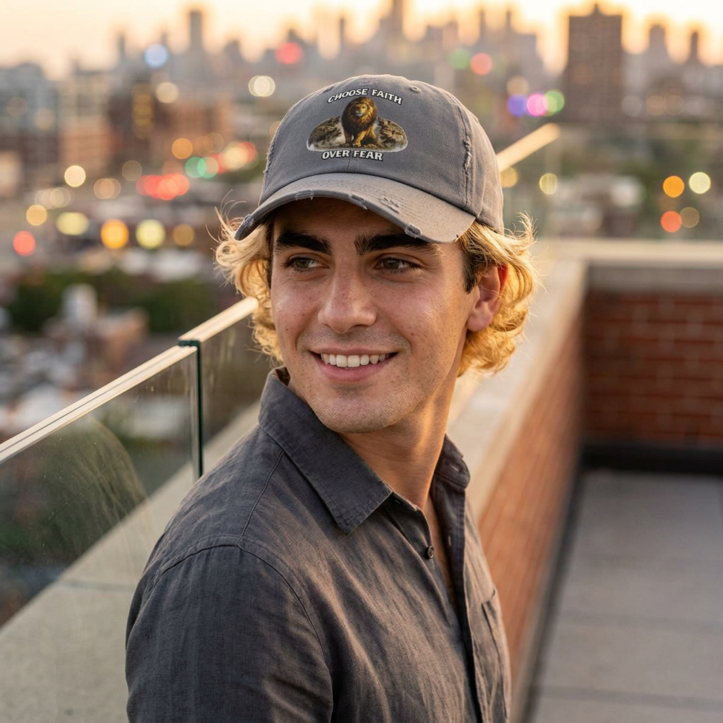 Choose Faith Over Fear Distressed Cap — Lion Graphic Baseball Hat