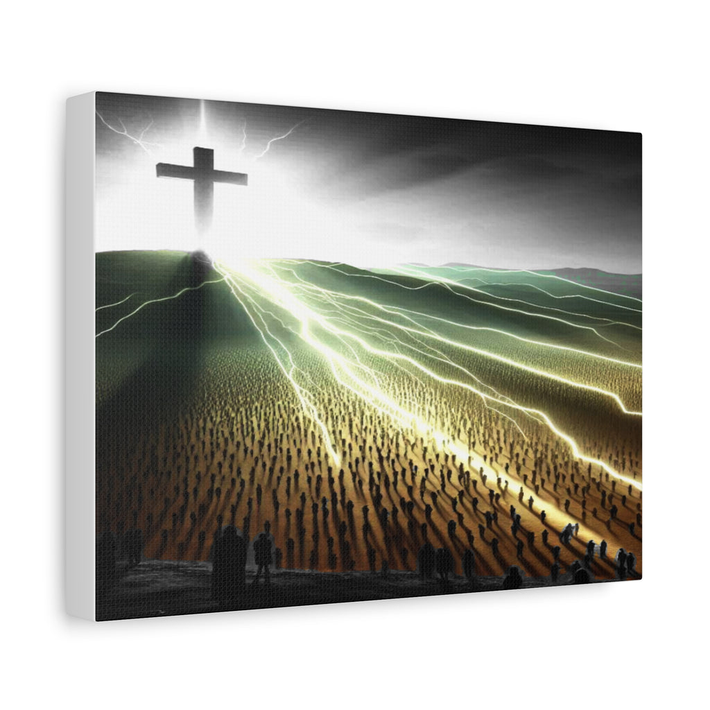 Tableau sur toile mat Croix de résurrection — Lumière dramatique sur les foules Tableau chrétien sur toile