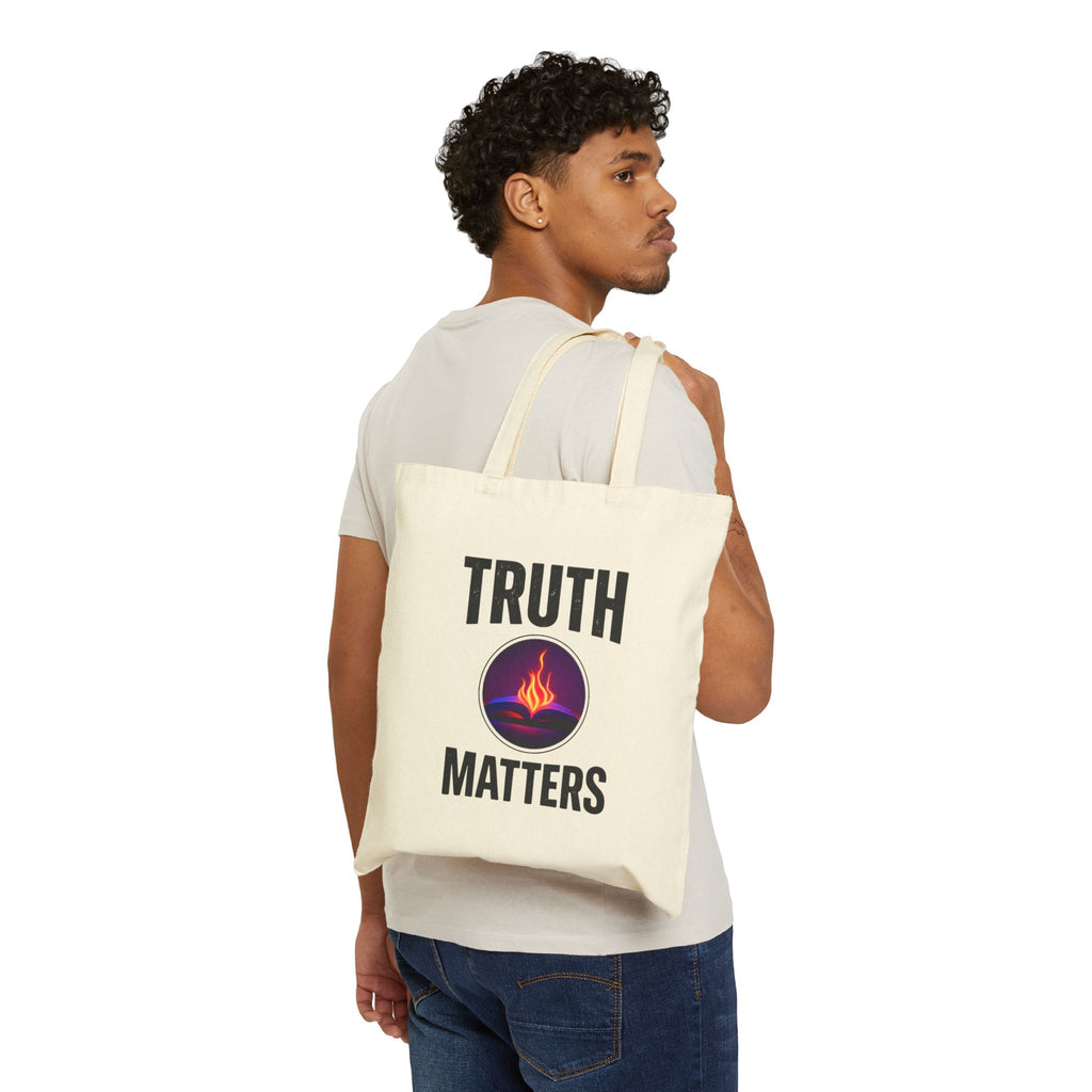 Truth Matters Canvas Tote Bag — Flaming Book Graphic Cotton Shopper