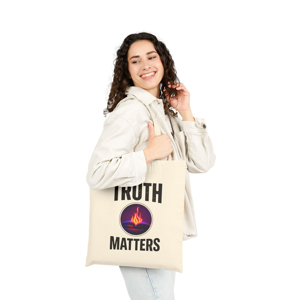 Truth Matters Canvas Tote Bag — Flaming Book Graphic Cotton Shopper