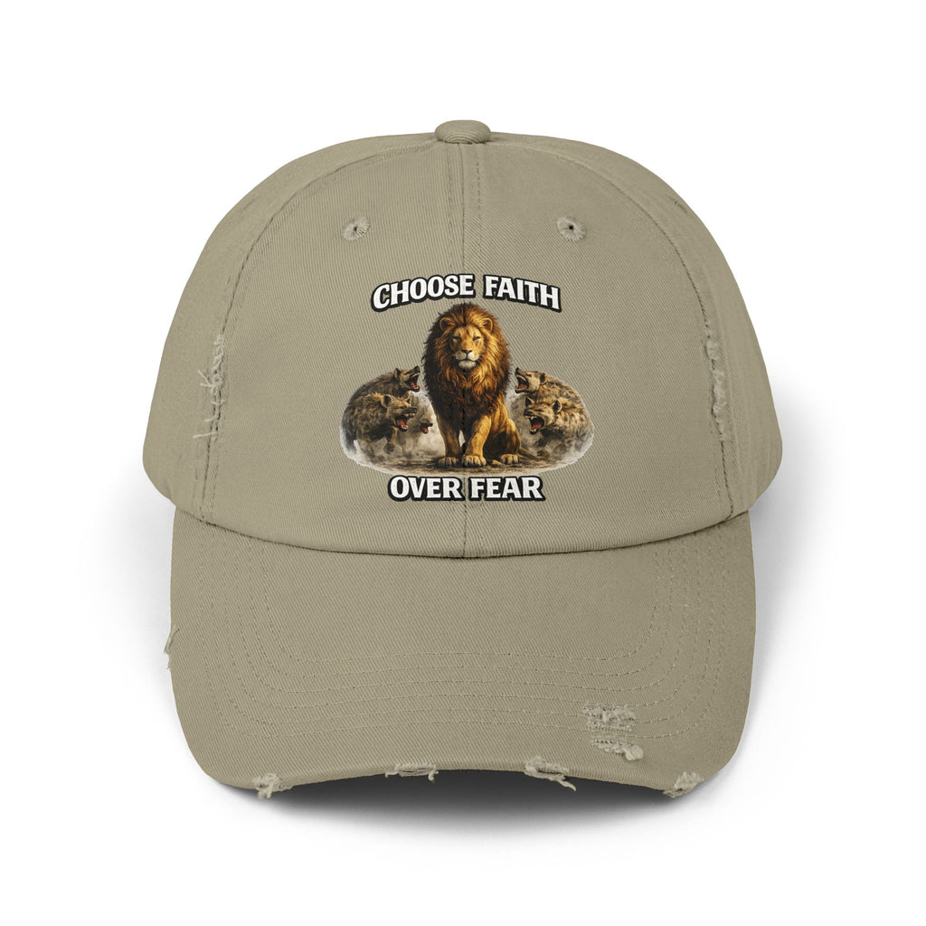 Choose Faith Over Fear Distressed Cap — Lion Graphic Baseball Hat