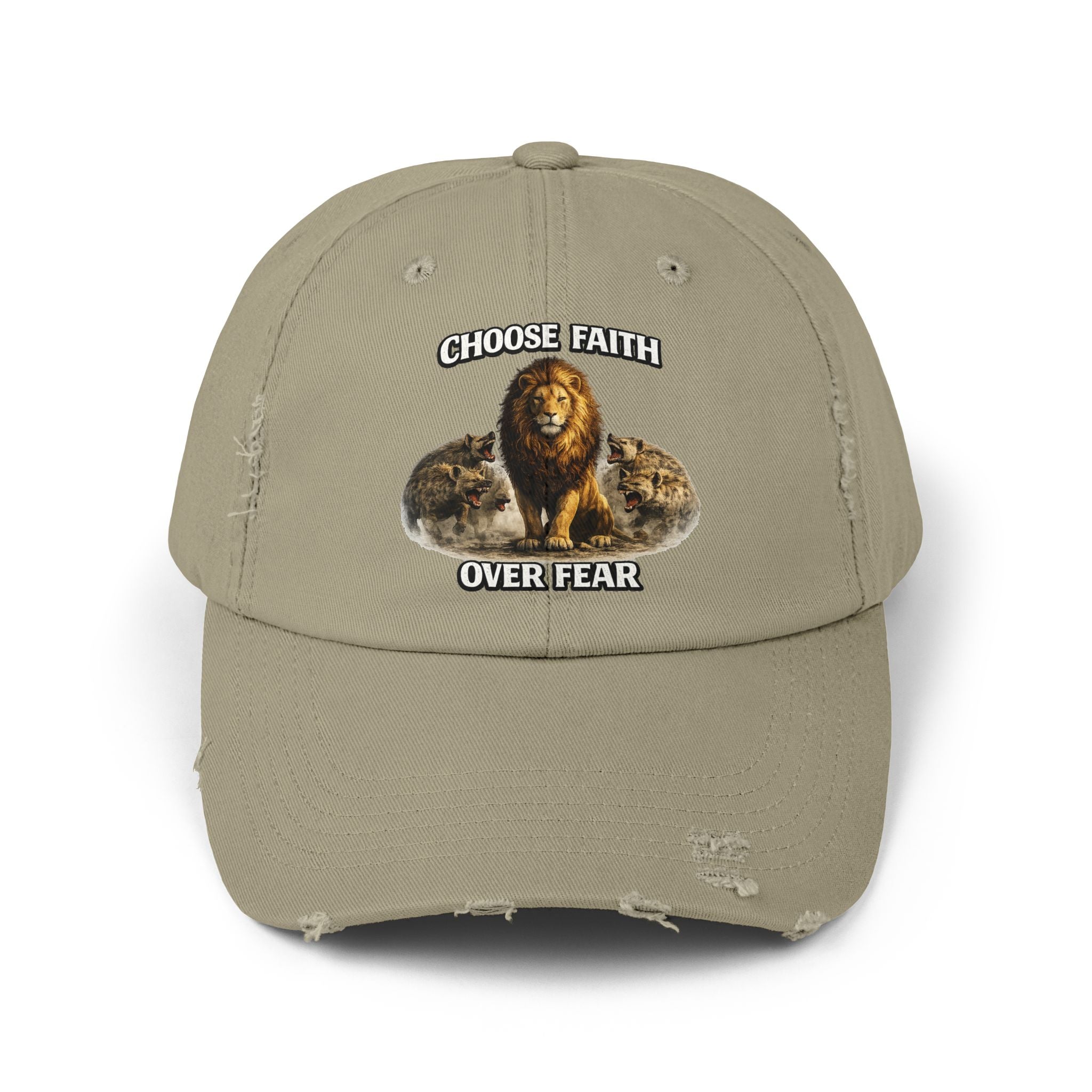 Choose Faith Over Fear Distressed Cap — Lion Graphic Baseball Hat