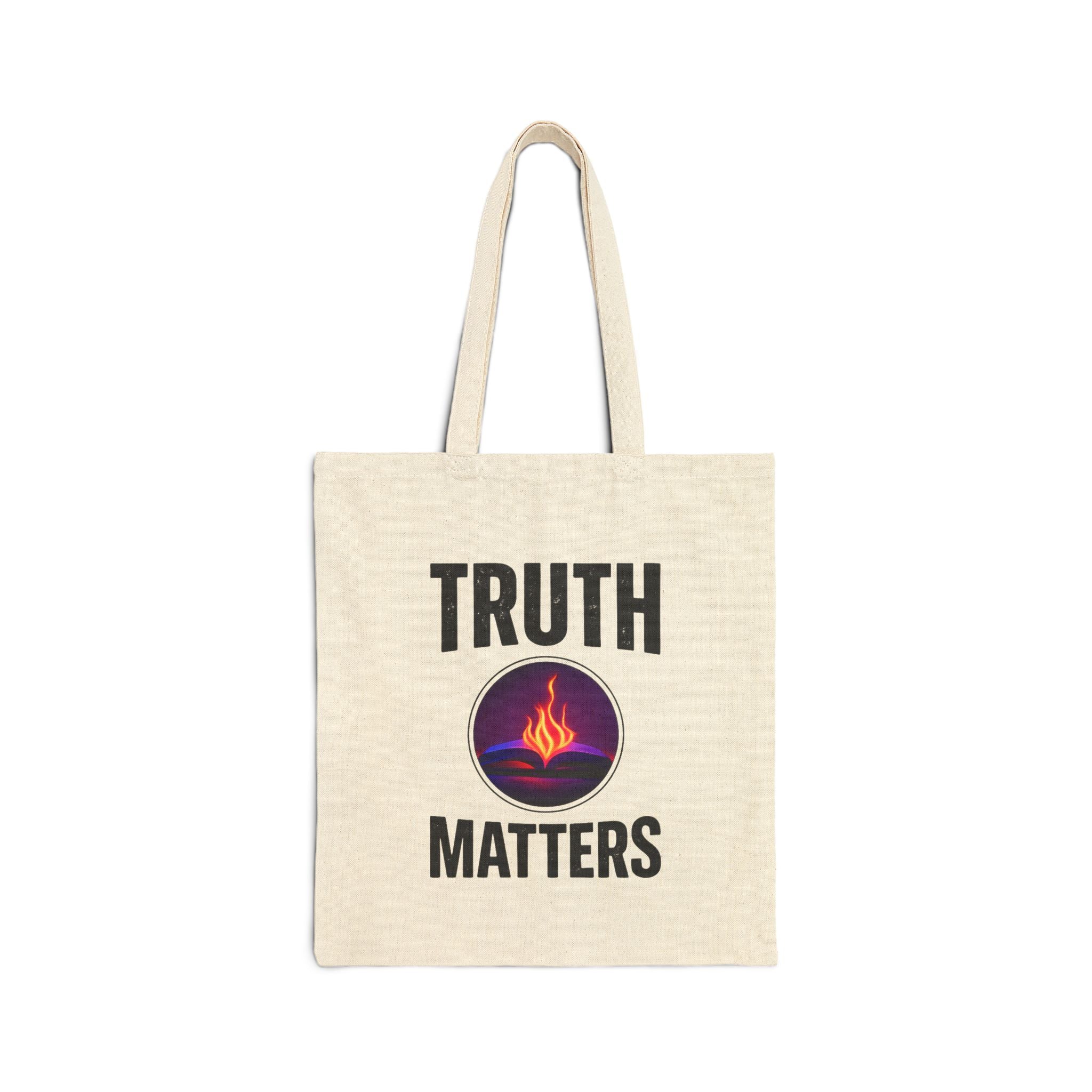 Truth Matters Canvas Tote Bag — Flaming Book Graphic Cotton Shopper