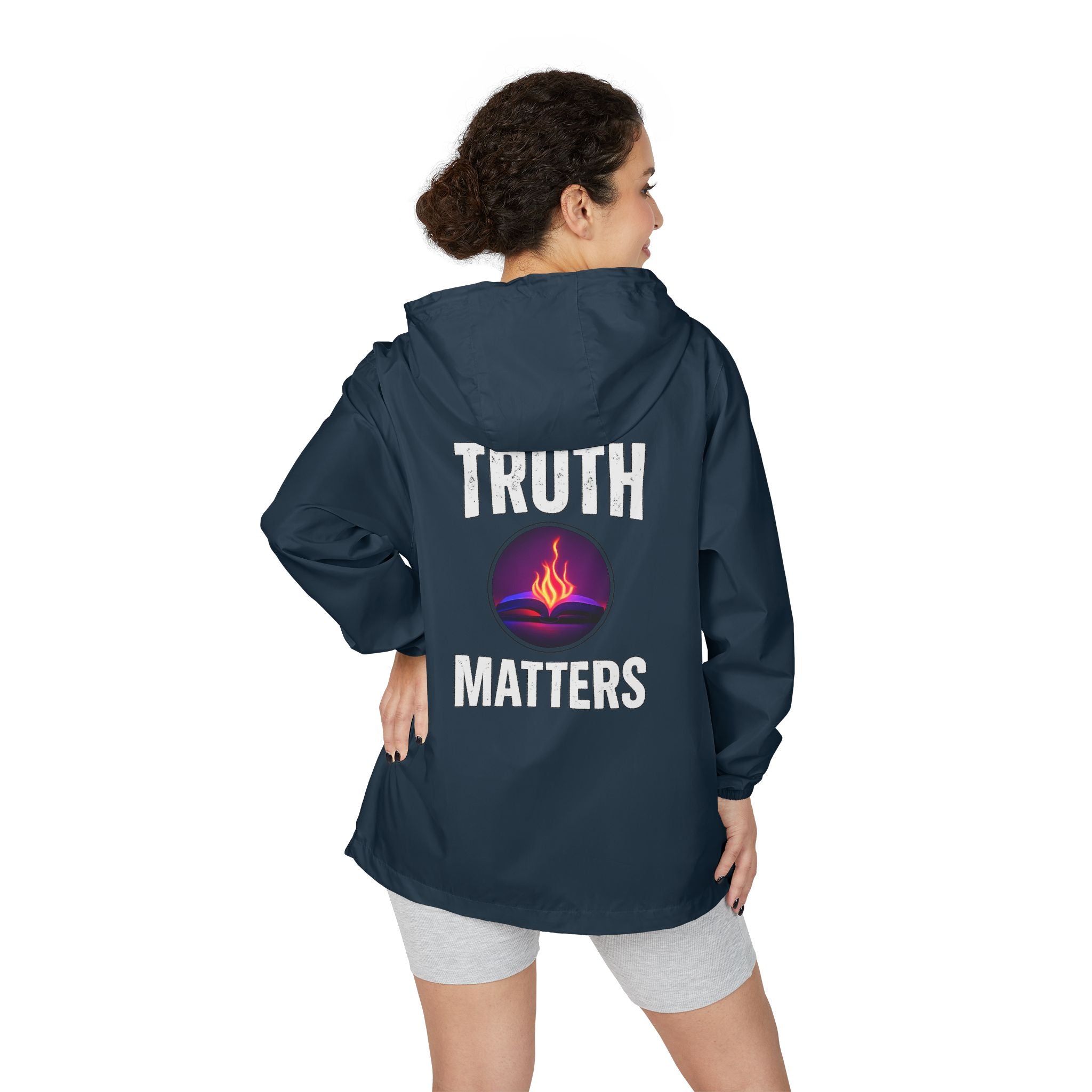 Truth Matters Windbreaker Jacket — Flame Logo Hooded Windbreaker