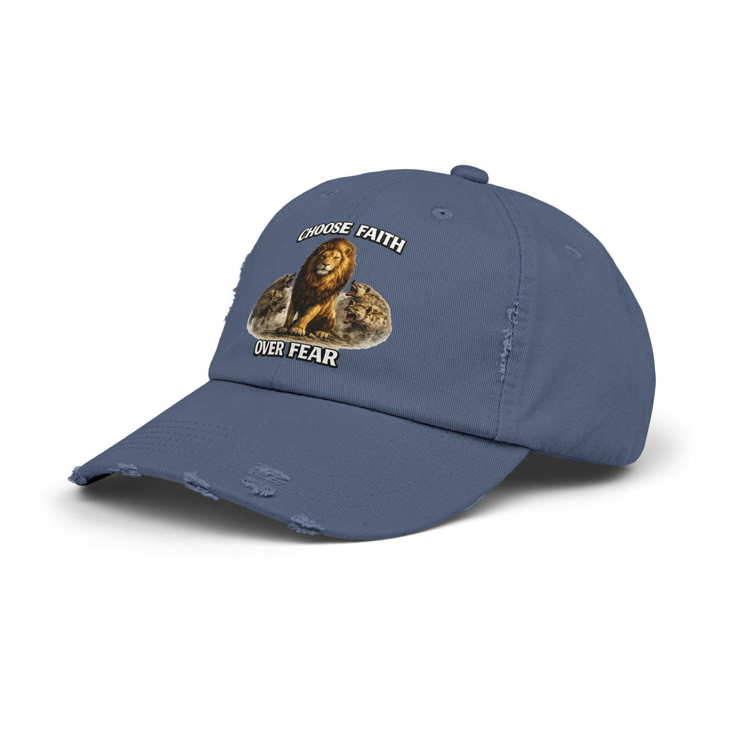 Choose Faith Over Fear Distressed Cap — Lion Graphic Baseball Hat