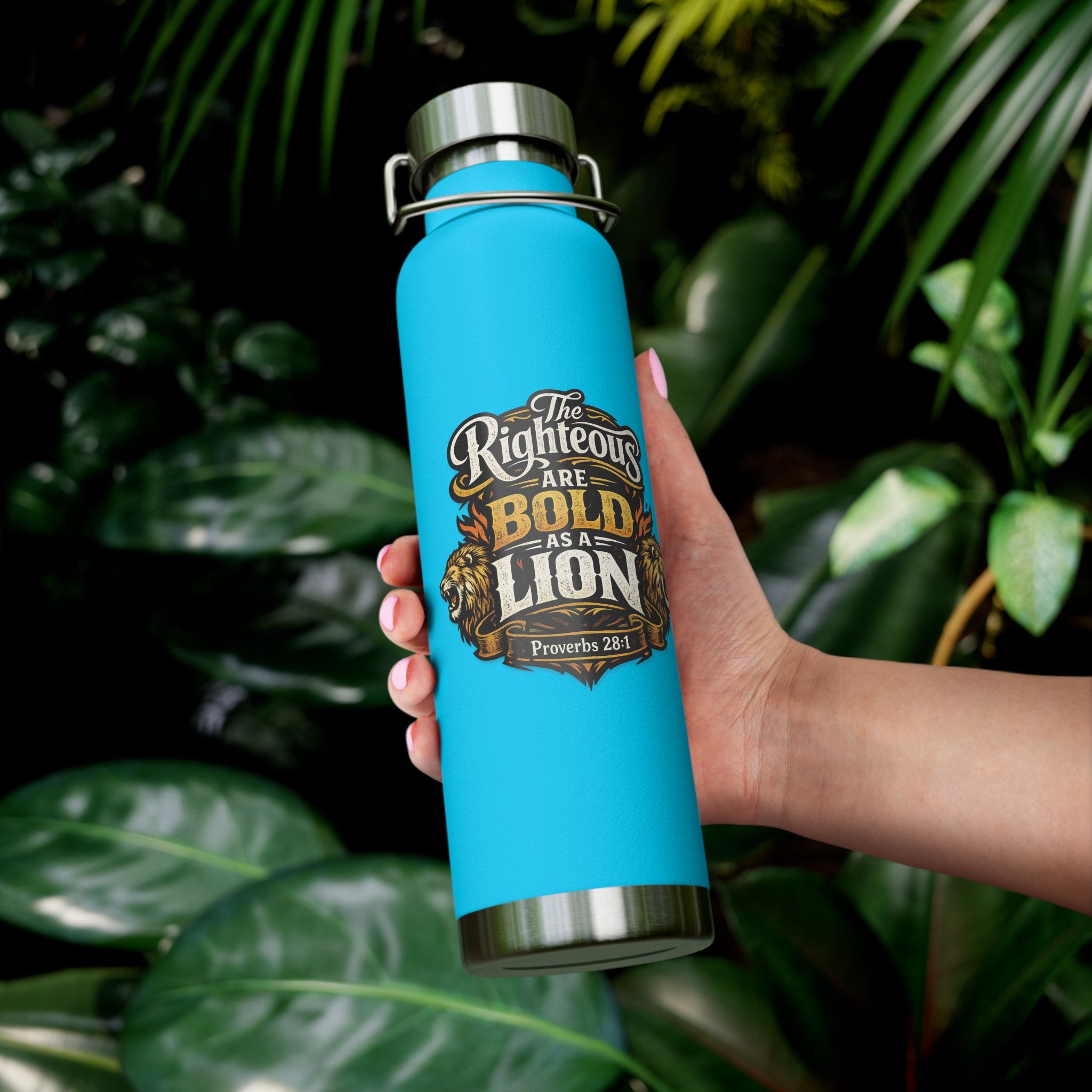 22oz Insulated Water Bottle — “The Righteous Are Bold as a Lion” Christian Stainless Steel Flask