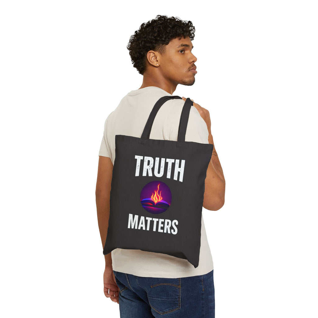 Truth Matters Canvas Tote Bag — Flaming Book Graphic Cotton Shopper