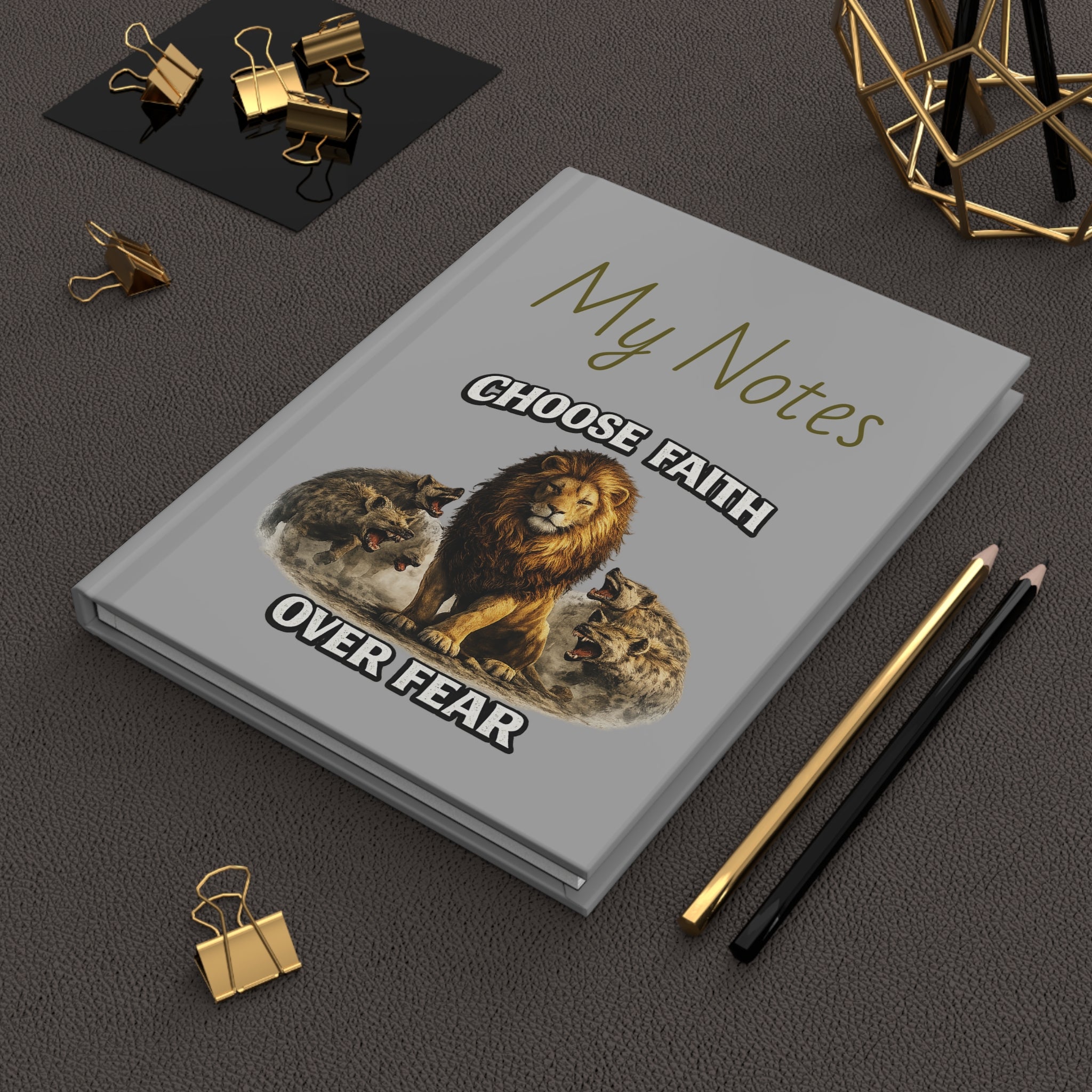 Hardcover Journal — Choose Faith Over Fear Lion Design (Proverbs 28:1)