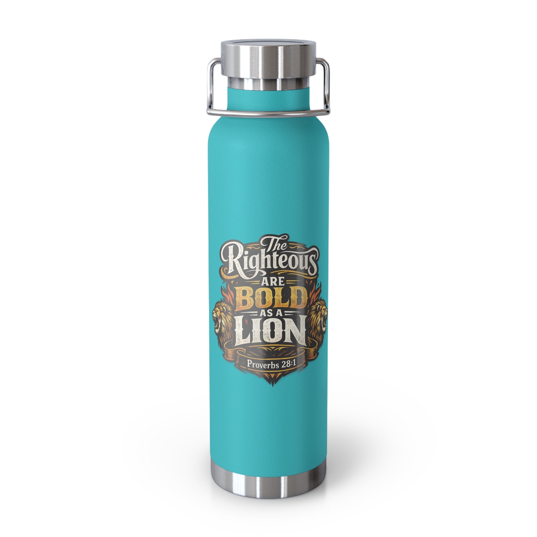 22oz Insulated Water Bottle — “The Righteous Are Bold as a Lion” Christian Stainless Steel Flask